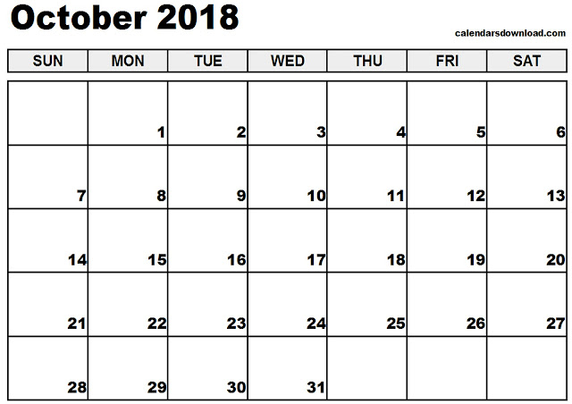 Print October 2018 Calendar, free October 2018 Calendar, printable October 2018 Calendar, October 2018 Calendar Printable, October 2018 Calendar template, October Calendar 2018, October 2018 Blank Calendar