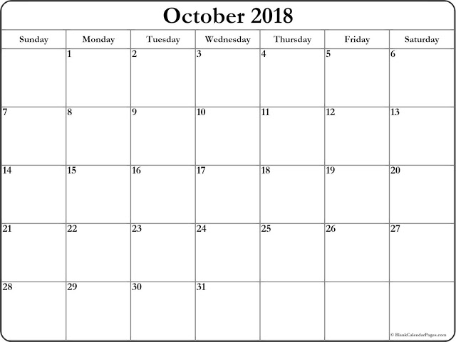 October 2018 Printable Calendar, October 2018 Blank Calendar, October 2018 Calendar Printable, October 2018 Calendar Template, October 2018 Calendar PDF, October 2018 Calendar Word, October 2018 Calendar Excel