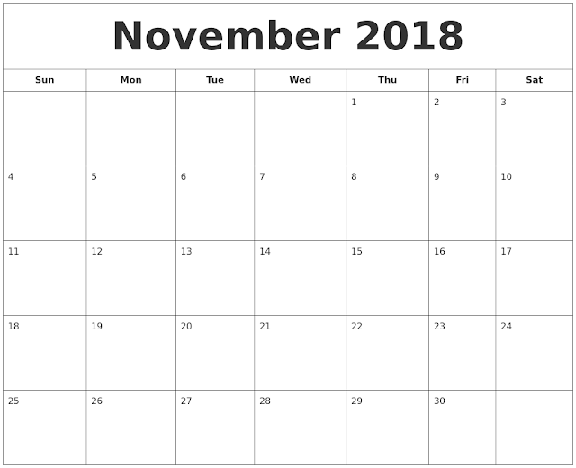 November 2018 Printable Calendar, November 2018 Blank Calendar, November 2018 Calendar Printable, November 2018 Calendar Template, November 2018 Calendar PDF, November 2018 Calendar Word, November 2018 Calendar Excel