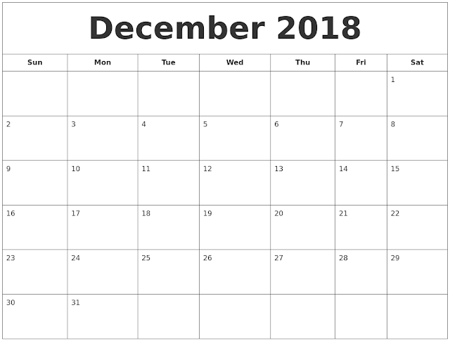 December 2018 Printable Calendar, December 2018 Blank Calendar, December 2018 Calendar Printable, December 2018 Calendar Template, December 2018 Calendar PDF, December 2018 Calendar Word, December 2018 Calendar Excel