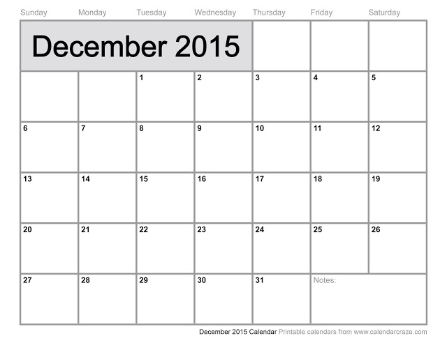 December 2015 Blank Calendar