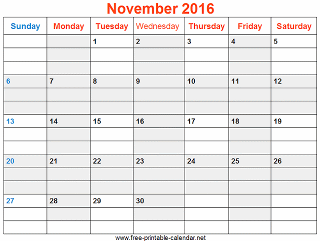 November 2016 Weekly Calendar, November Weekly Calendar 2016, 2016 November Weekly Calendar, Free November Weekly Calendar