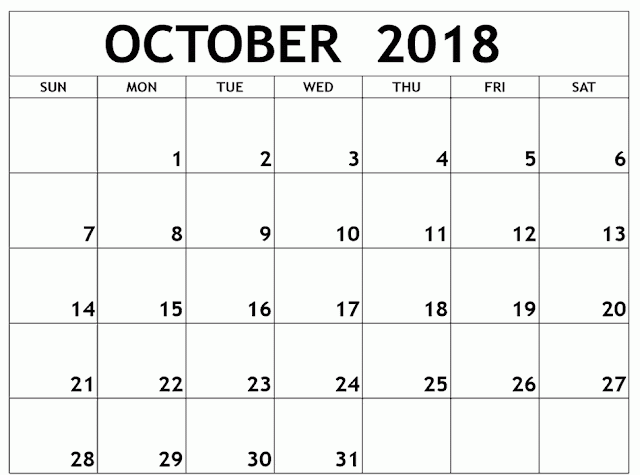 October 2018 Printable Calendar, October 2018 Blank Calendar, October 2018 Calendar Printable, October 2018 Calendar Template, October 2018 Calendar PDF, October 2018 Calendar Word, October 2018 Calendar Excel