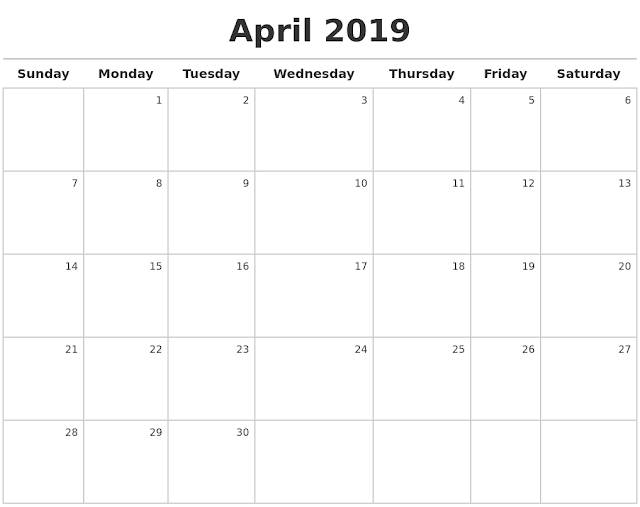 April 2019 Printable Calendar, April 2019 Calendar, April 2019 Calendar Template, Blank April 2019 Calendar, Free April 2019 Calendar, April 2019 Calendar Print, April 2019 Calendar PDF, April 2019 Calendar Holidays, April Calendar 2019