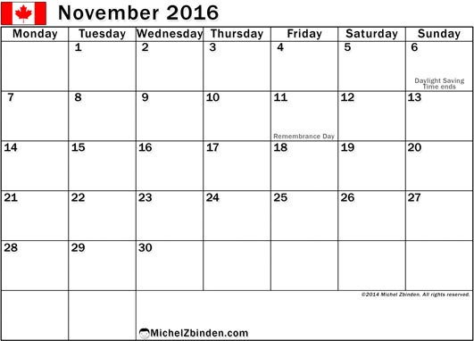 November 2016 Holiday Calendar Canada, November 2016 Canada Holiday Calendar, November 2016 Holiday Calendar, November 2016 Calendar with Holidays, November 2016 Calendar Holidays