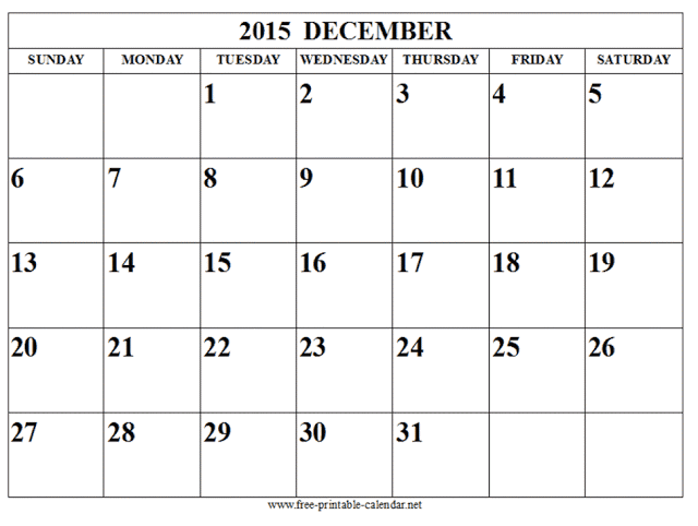 December 2015 Blank Printable Calendar