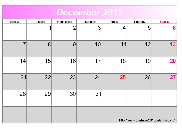 December 2015 Calendar Editable