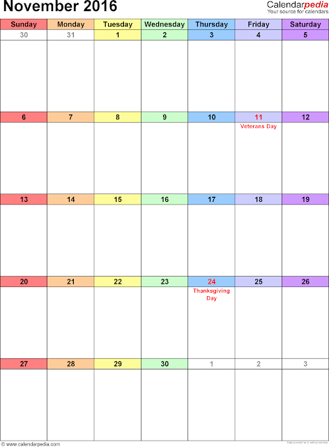 November 2016 Calendar, November 2016 Calendar Landscape, November 2016 Calendar Portrait, November 2016 Calendar A4, November Calendar 2016