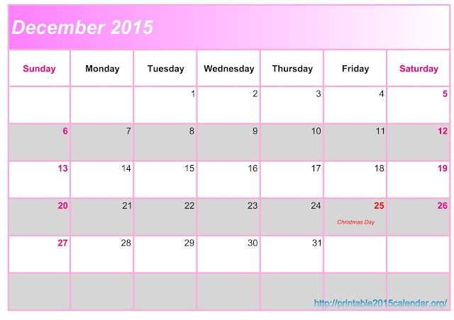 December 2015 Printable Calendar A4