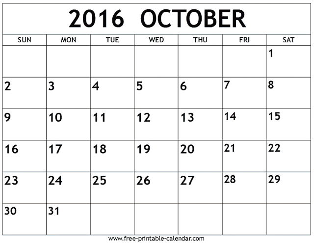 October 2016 Printable Calendar, October 2016 Calendar PDF, October 2016 Calendar Excel, October 2016 Calendar Word