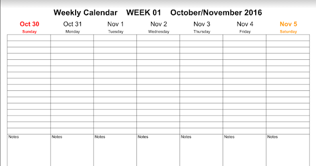 November 2016 Weekly Calendar, November Weekly Calendar 2016, 2016 November Weekly Calendar, Free November Weekly Calendar