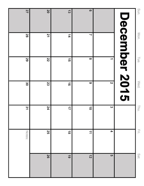 December 2015 Calendar Portrait