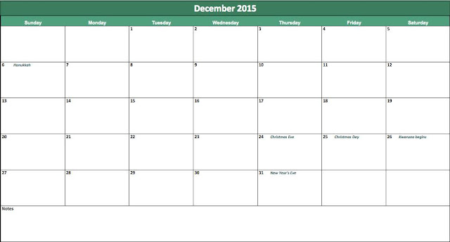 December 2015 Blank Calendar Printable A4