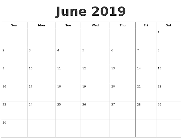 June 2019 Printable Calendar, June 2019 Calendar, June 2019 Calendar Template, Blank June 2019  Calendar, Free June 2019 Calendar, June 2019 Calendar Print, June 2019 Calendar PDF, June 2019  Calendar Holidays, June Calendar 2019