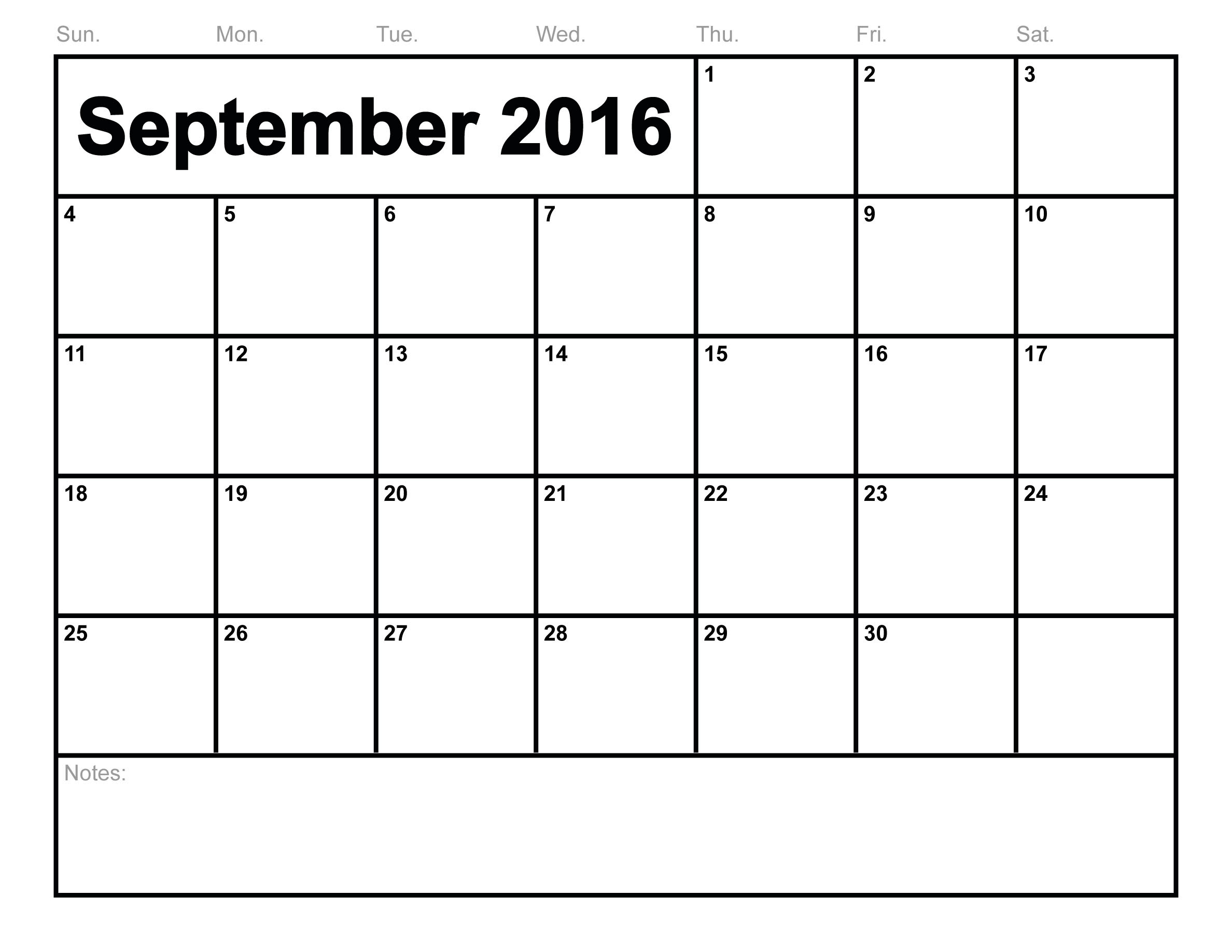 September 2016 Printable Calendar, September 2016 Calendar PDF, September 2016 Calendar Excel, September 2016 Calendar Word